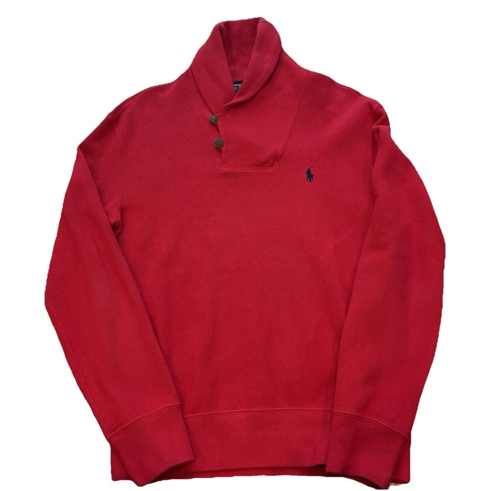 Polo Ralph Lauren Shawl Collar Classic Red Cotton Sweater Men's Size Small